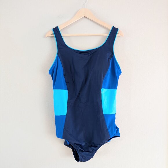 Land's End Women's‎ Scoop Neck Tugless Sporty One Piece Swimsuit Blue Sz 18W / L - Picture 1 of 10